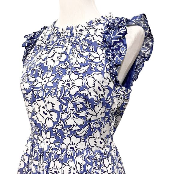 J.Crew Dress Ruffle Sleeve Midi Blue White Floral Cotton CA214 Women’s size 2 - Picture 9 of 12